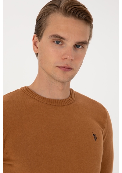 U.S. Polo Assn. Erkek Slim Fit Bisiklet Yaka Camel Basic Kazak 50313713-VR233