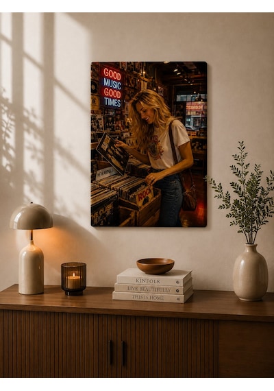 Plak Hikayeleri Kolleksiyonu Melodi Avcısı Metal Tablo Çok Renkli