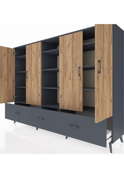 Hyperion Dolap 12 Raflı 3 Çekmeceli 4 Kapaklı 220x44x163 Antrasit Antrasit-çam/antrasit Hyperion Dolap 12 Raflı 3 Çekmeceli 4 Kapaklı 220x44x163 Antrasit Antrasit-çam/antrasit