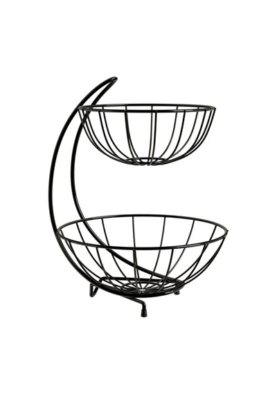 2 Katlı Metal Meyve Sepeti Siyah Geniş Hacimli Meyvelik Sebzelik Sunum Standı Modern Tezgah Üstü Organizer 25/28 Cm Çap 23 Cm Yükseklik Diğer