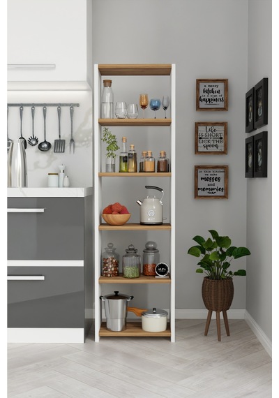 Alpaevmobilya 150 Cm 5 Raflı Ahşap Açık Mutfak Dolabı Çok Amaçlı Organizer Raf Baharatlık Ve Kahve Köşesi Dolabı Beyaz - Atlantik Çam Alpaevmobilya 150 Cm 5 Raflı Ahşap Açık Mutfak Dolabı Çok Amaçlı Organizer Raf Baharatlık Ve Kahve Köşesi Dolabı Beyaz - Atlantik Çam