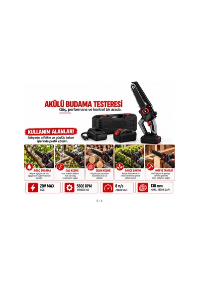 Algaride Eyp 20v Max Akülü Budama Testeresi Çift Bataryalı 185 Mm Kılavuzlu Zincirli Dal Kesme Testeresi