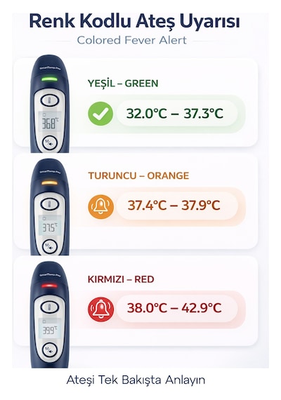 Uker Smarttemp Pro Temassız Termometre 4 Ü 1 Arada Kulak Alın Ateş Ölçer Renkli Uyarı