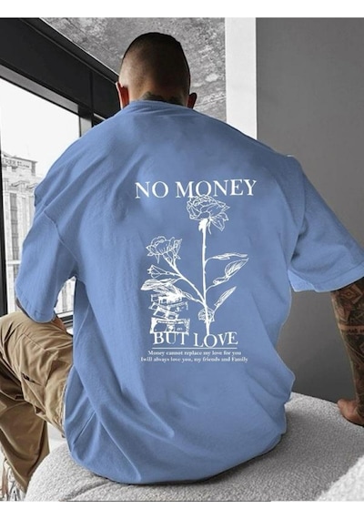 No Money Baskılı Oversize Tişört Bej