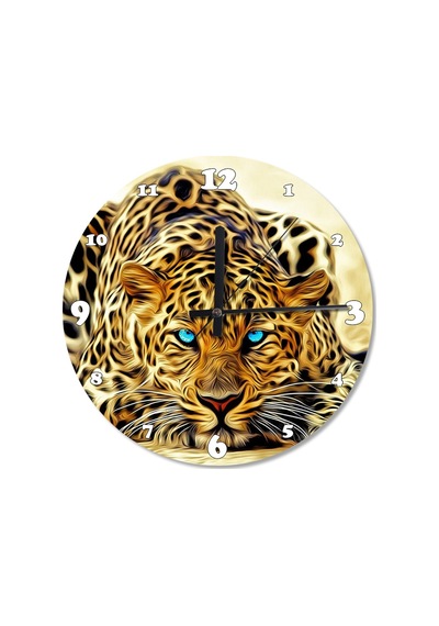 Mavi Gözlü Leopar Ahşap Duvar Saati (407469213) Ahşap