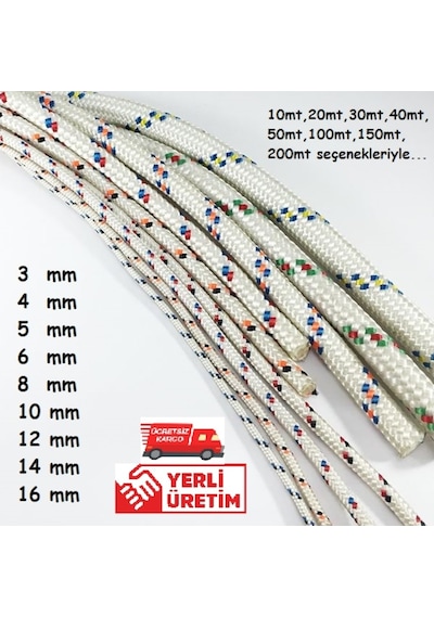 İskota Halat İp Branda Tente Bağlama Çeşitli Ölçülerde 10 M - 5 Mm