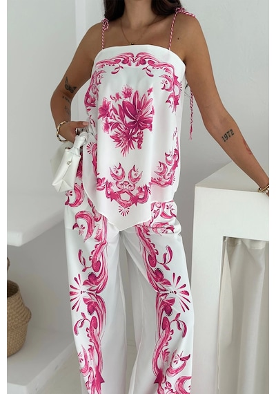 Asprin Fashion İthal Jessica Kumaş Desenli İkili Takım Pembe Pembe