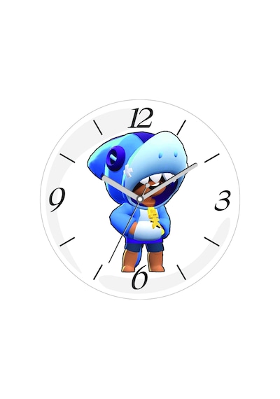 Brawl Stars Shark Leon Görsel Çap 30cm Sessiz Akar Bombeli Gerçek Cam Duvar Saati Çok Renkli