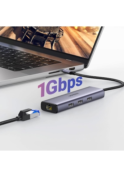 Ugreen 6IN1 Arada Type-C To 3 Usb 3.0 4K/30Hz Hdmı RJ45 Gigabit Ethernet Pd Dönüştürücü Hub