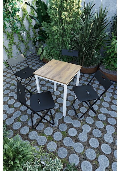 Balkon Bahçe Mutfak 5'li Bistro Set Masa Sandalye Takımı Çam - Beyaz