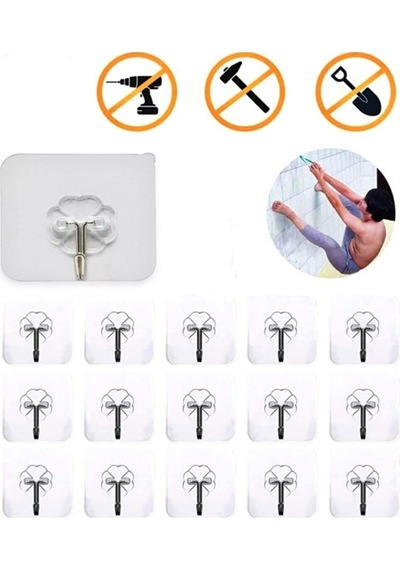 Askı Kendinden Yapışkanlı Askı 15 Adet Şeffaf Banyo Mutfak Havlu