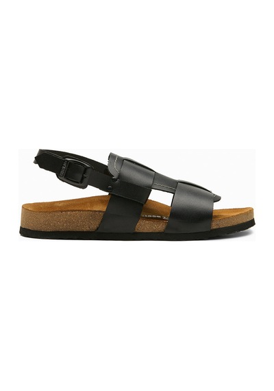 Comfortfusse Likya - Erkek Ortopedik Hakiki Deri Sandalet Siyah Nubuk Deri