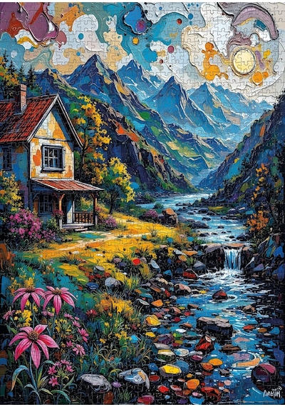 Nova Puzzle 1000 Parçalık Dere Kenarında Büyülü Ev Puzzle - Dere Puzzle 41212