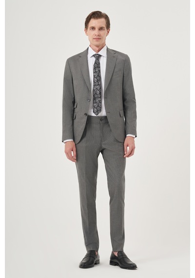 Morven Erkek Füme Poliviskon Trend Çizgili Slim Fit Mono Yaka Çift Kapak Cepli Takım Elbise 26mc001003050 Füme