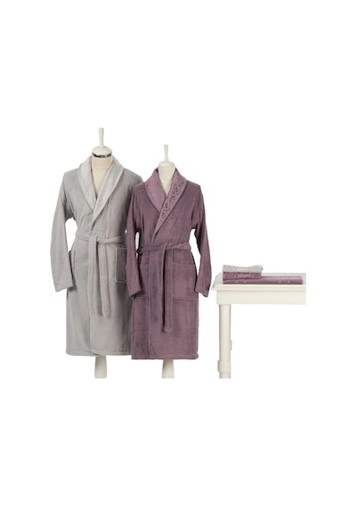 Özdilek Happy Set 5 Parça Aile Bornoz Seti-camellia Gri Mürdüm Mürdüm - Gri