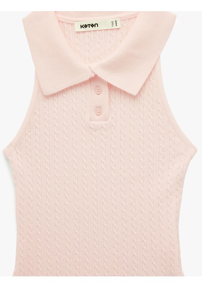 Koton Slim Fit Kolsuz Saç Örgü Düğmeli Polo Yaka Triko Atlet Pembe 6sak20007ht Gül