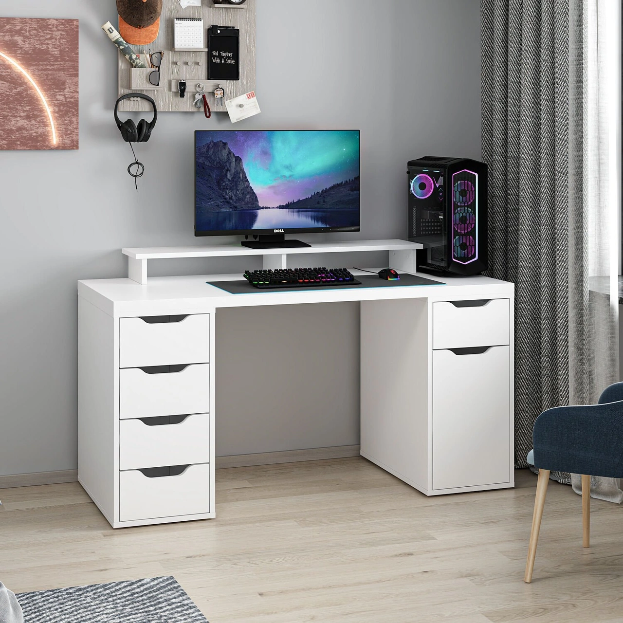 Alen 150 Cm 5 Çekmeceli Dolaplı Çalışma & Oyuncu Masası - Beyaz Beyaz
