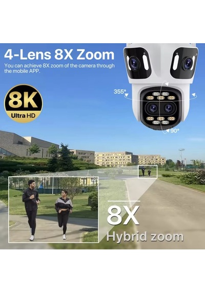 12mp 3k 4 Lensli Wifi Ptz Kamera 8x Zoom 360 Görüş Ip66 Gece Görüş Akıllı Güvenlik Kamera