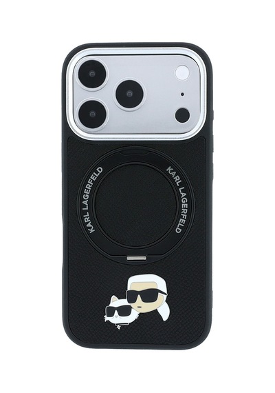 İphone 18 Pro Max Kılıf Lisanslı M-safe K&c Heads Pin Metal Logolu Pu 360 Dönen Standlı Kapak Siyah