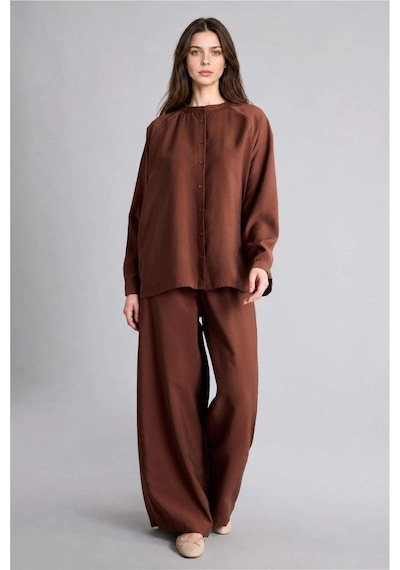 Defacto Relax Fıt Modal Uzun Kollu Kahverengi Tunik H5279ax26smbn317 Kahve-bn317