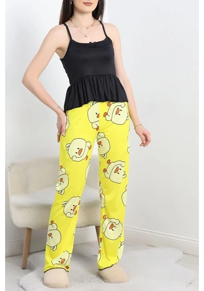 Seka Store Seka Milan İp Askılı Fırfırlı Pijama Takım Sarısiyah - 70186.1857. Çok Renkli Seka Store Seka Milan İp Askılı Fırfırlı Pijama Takım Sarısiyah - 70186.1857. Çok Renkli