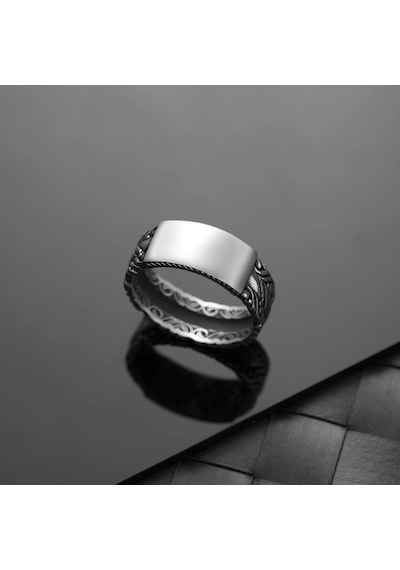 İpek Silver  925 Ayar Gümüş Motifli Üstü Kişiselleştirilebilir Erkek Yüzüğü Çok Renkli