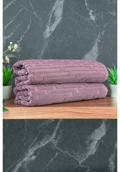 Tuğla Desenli 2li Ayak Havlusu - 50x70 Cm - Su Emici Banyo Paspası Seti - Bordo Bordo