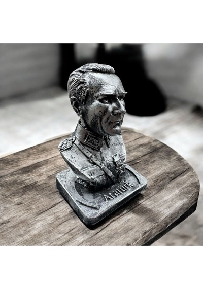 Dekoratif Polyester Atatürk Büstü 17 Cm Gümüş Eskitme