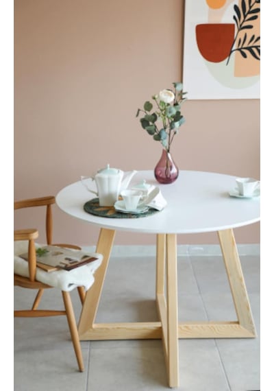 Naturalwood Yuvarlak Yemek Masası, Modern Mat Beyaz Mdf Yemek Masası, Toplan