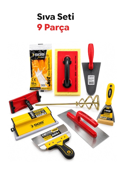 Sıva Seti 9 Parça Sıvacı Mala Spatula Karıştırıcı Sünger