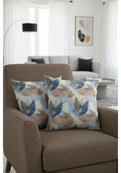 Chevron Bohem Dekoratif Punch Yastık Kırlent Kılıfı 2 Adet 45x45 Sonbahar Rüyası Mavi 45 x 45
