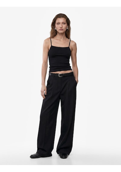 Koton Pamuklu Ribanalı Slim Fit Kare Yaka İp Askılı Atlet Bluz Siyah 7wak10044ek