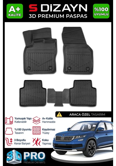 Skoda Kodiaq 3d Pro Havuzlu Paspas 2017-2023 A+ Kalite