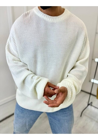 Elku Moda Kazak Oversize Çift Kat Örme Naturel Pamuk Bol Kesim Tüylenmeyen Salaş Triko Kazak Beyaz Elku Moda Kazak Oversize Çift Kat Örme Naturel Pamuk Bol Kesim Tüylenmeyen Salaş Triko Kazak Beyaz