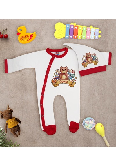 Bk Kids Kişiye Özel Bebek Kıyafeti, Bebek Giyim Hediyesi, Tulum Zıbın Ve Kukuletalı Şapka Seti-7 Çok Renkli