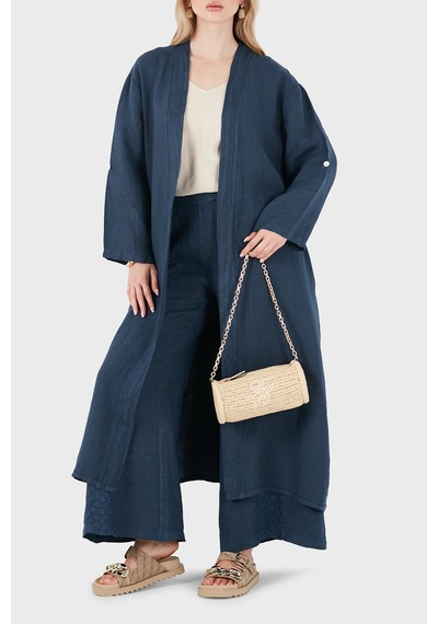 Via Dante % 100 Keten Dantel Ve Brode İşleme Detaylı Kimono Bayan Kimono 7183821 Lacivert