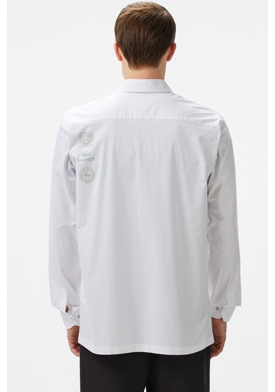 Lacoste Mens Regular Fit White Shirt Standart Kesim Çıtçıt Düğmeli Fermuar Cepli Erkek Gömlek Beyaz