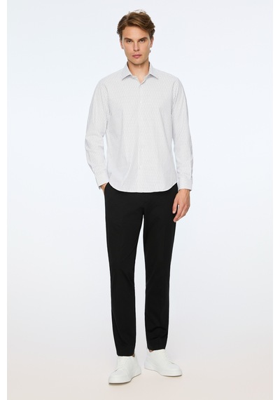 Morven Erkek Siyah Trend Çizgili Dynamic Fit Sert Yaka Gömlek 26mc004068001 Siyah