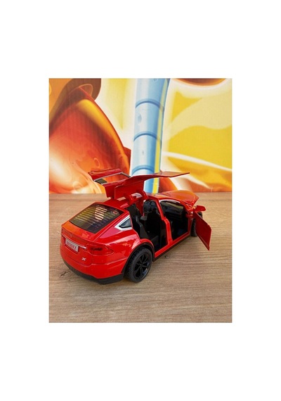 Tesla Model X Diecast Model Araba Kırmızı 12cm Açılan Kapılar Tesla Elektrikli Model Araba
