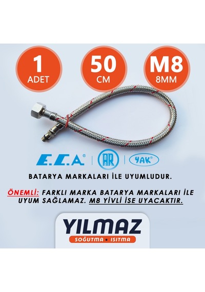 E.C.A. Batarya Bağlantı Fleksi - Hortumu. Sıcak Kırmızı - 50Cm. M8 Kırmızı
