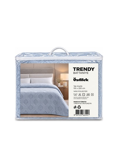Özdilek Trendy Embos Tek Kişilik Battaniye -art Deco Buz Mavi