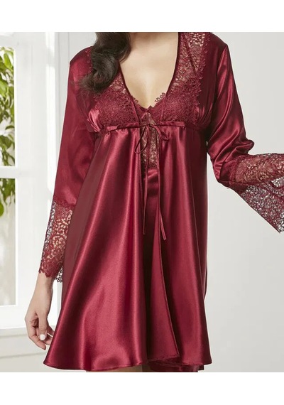 Pierre Cardin 6625 Saten Sabahlık Pijama Gecelik 6 Lı Takım Bordo