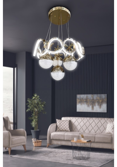 Sefa 4 Toplu Modern Sarkıt Led Avize - - Kumandasız / Gold Gold