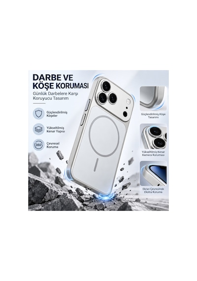 İphone 13 İçin İphone 18 Pro Görünümlü Uyumlu Kılıf Kablosuz Şarj Destekli Kamera Lens Korumalı Şık Metal Görünümlü Dayanıklı Arka Kapak Tasarımı H0x2 Gümüş