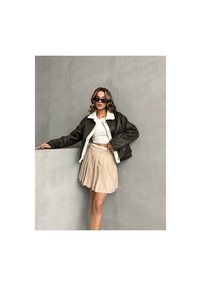 Verymoda Nubuk Yakası Kürklü Mont F1553 Antrasit Krem