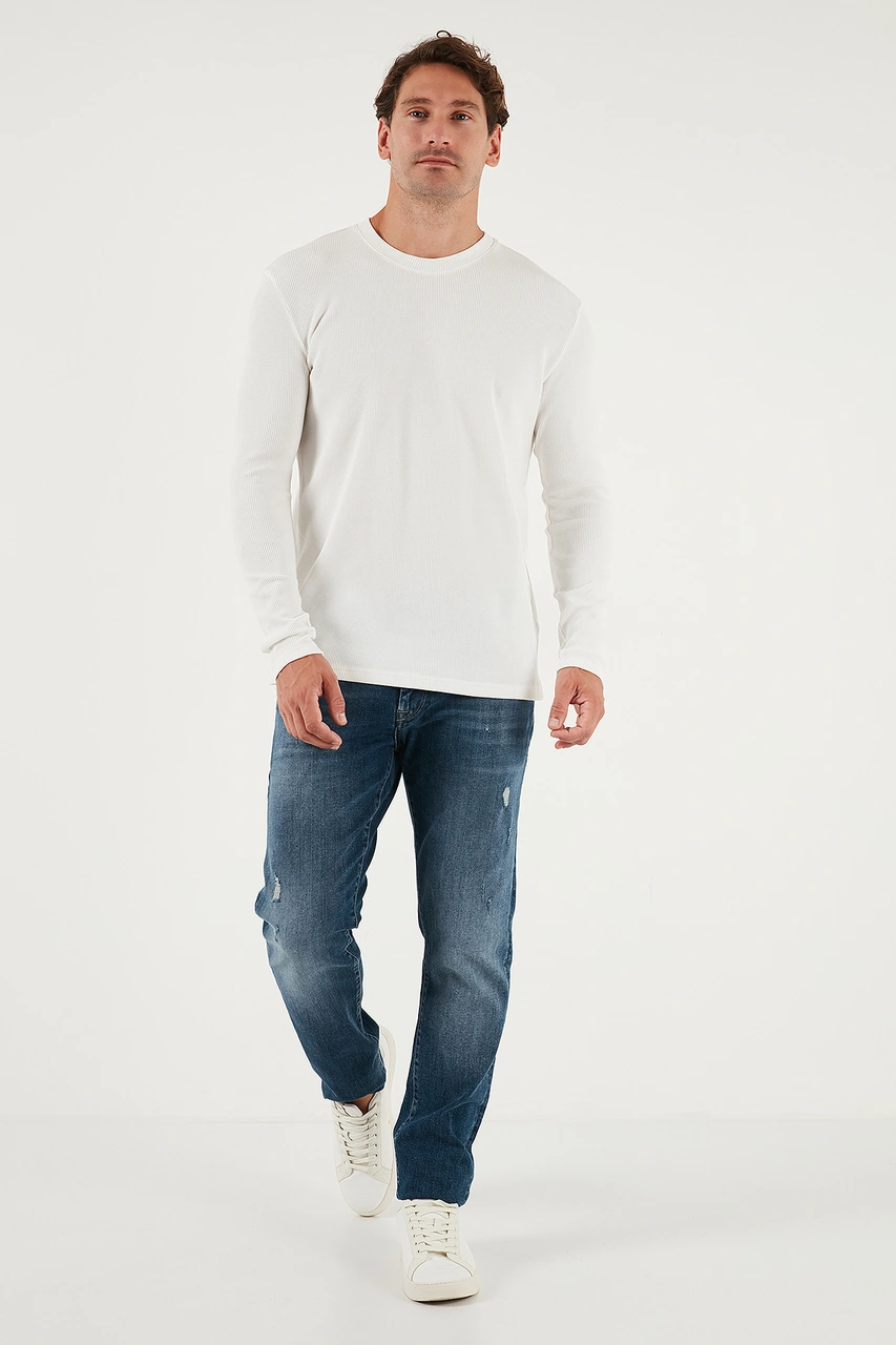 Buratti Pamuklu Bisiklet Yaka Slim Fit Basic Erkek Sweat 5905073S2 Ekru-Siyah