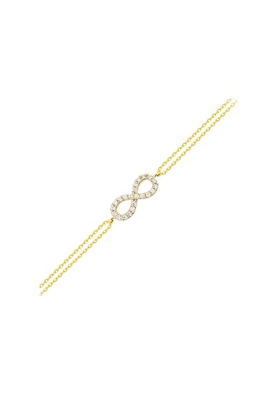 Altın Zincir Sonsuzluk Bileklik 14K Gold 17 Cm Taşlı Sarı Altın