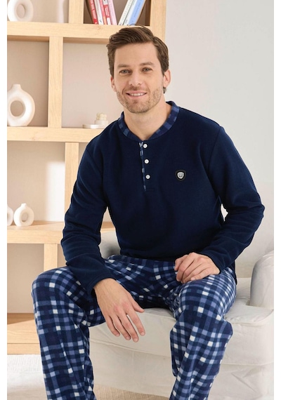 Pijamoni Erkek Düğme Yaka Kışlık Polar Pijama Takımı 6100/8,1 - 1 Adet Lacivert