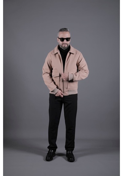 Ohepmoda Torba Cepli Ribanalı Erkek Kaşe Kaban Mont Camel