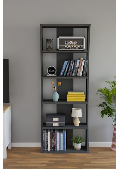 İskandinav Tasarım Çok Raflı Kitaplık 150x50x22 Cm Modern Dekoratif Raf Ünitesi Antrasit İskandinav Tasarım Çok Raflı Kitaplık 150x50x22 Cm Modern Dekoratif Raf Ünitesi Antrasit